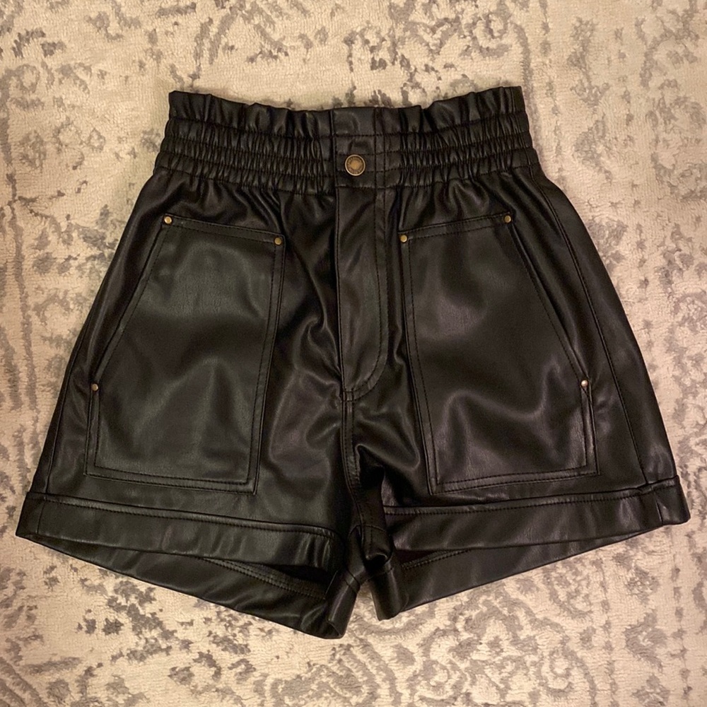 Black Leather High Waisted Shorts